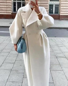 Eleganter langer Damen Trenchcoat – Reverskragen & Laternenärmel – Modern – Weiß