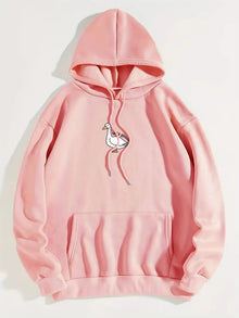 Damen Kapuzenpullover mit kreativem Gänsemotiv und weichem fleece innen – Rosa