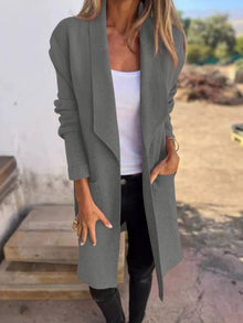 Damen lässiger Oversized-Mantel mit Eingrifftaschen und offenem Kragen – Grau