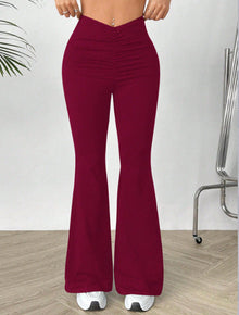 Damen Hochtaillierte Bootcut-Hose – Weinfarben