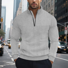 Herren nan Zopfmuster-Halbzip-Pullover mit Stehkragen, strukturierter Passe und geripptem Saum Drune – Grau