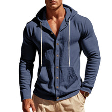 Herren nan figurbetonte Kapuzenhemd-Jacke aus Baumwollmix mit Druckknopfleiste und Kängurutasche Drune – Navyblau
