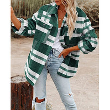 Damen nan karierte Overshirtjacke mit Brusttaschen und lockerer Passform Drune – Grün