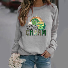 Damen Sweatshirt mit kreativem Glücks-Motiv – Hellgrau
