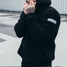 Herren Fleece Hoodie mit Kängurutasche und hohem Kragen Aliams – Schwarz