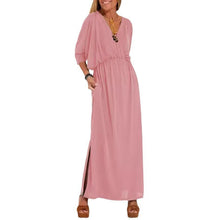 Damen elegantes Maxikleid mit seitlichem Schlitz und flexiblem Taillenbund – Rosa