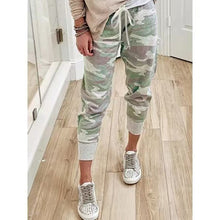 Damen nan lässige Camouflage Jogginghose mit Kordelzug und gerippten Bündchen Drune – Hellgrau