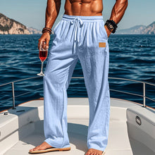 Herren nan leichte Leinenhose mit Tunnelzug, weitem Bein und Seitentaschen Drune – Hellblau