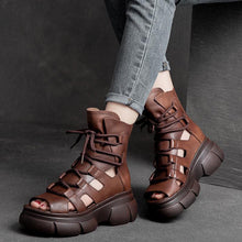 Damen trendy Chunky Sandalen mit offenen Zehen und sportlichem Schnürdesign Fudus – Braun