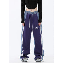 Damen nan weite Jogginghose mit hoher Taille und Jeansstoffeinsätzen sowie Seitenstreifen Drune – Violett 21113