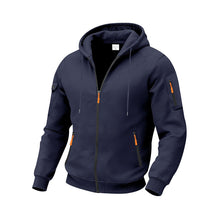 Herren nan funktionale Kapuzen-Sweatjacke mit durchgehendem Reißverschluss, Ärmeltasche und wasserabweisenden Reißverschlüssen Drune – Navyblau