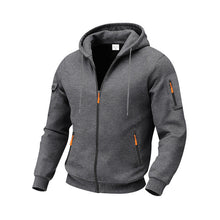 Herren nan funktionale Kapuzen-Sweatjacke mit durchgehendem Reißverschluss, Ärmeltasche und wasserabweisenden Reißverschlüssen Drune – Dunkelgrau