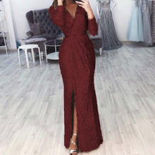 Damen langes Abendkleid mit elegantem Wickelschnitt und Schlitz – Burgunderrot