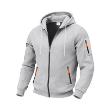 Herren nan technische Zip-Hoodiejacke mit wasserabweisenden Reißverschlusstaschen, Kapuze und verstärkten Ärmelpaspeln Drune – Hellgrau