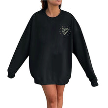 Damen Oversized Sweatshirt mit niedlichem Herzmotiv und lässigem Schnitt – Schwarz
