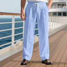 Herren nan elegante Leinenhose mit Bügelfalte Tunnelzugbund und weitem Bein Drune – Hellblau