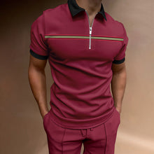 Herren lässiges Kurzarmpoloshirt mit Reißverschluss und sportlichem Streifenmuster Aliams – Weinrot