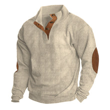 Herren nan rustikaler gerippter Pullover mit Henley-Kragen und lederartigen Ellbogenbesätzen Drune – Helles Apricot