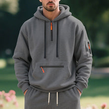 Herren nan technischer Freizeit-Hoodie mit kurzem mittigem Reißverschluss, Reißverschluss-Kängurutasche und Ärmeltasche Drune – Dunkelgrau