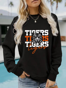 Damen Sweatshirt mit animalistischem Tiger-Design und lässigem Schnitt – Schwarz