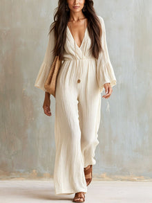 Magdlena – Luftiger Jumpsuit mit V-Ausschnitt – Weiß