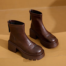 Damen Stiefeletten mit robustem Blockabsatz und modernem Reißverschluss – Dunkelbraun