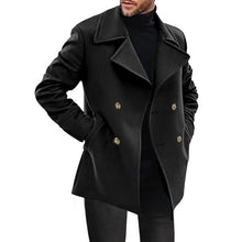 Herren eleganter Doppelreiher-Mantel mit hochwertiger Wolloberfläche Aliams – Schwarz