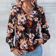 Damen Bluse mit floralem Muster und elastischen Rüschendetails – Mehrfarbig