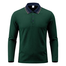 Herren nan langärmliges Piqué-Poloshirt mit Kontrastkragen und Dreiknopfleiste Drune – Dunkelgrün