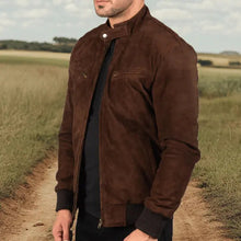 Herren zeitlose Wildlederjacke im modernen Biker-Schneid Aliams – Braun