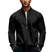 Herren nan schmale Zip-Bomberjacke aus weichem Sweat mit Stehkragen und seitlichen Eingrifftaschen Drune – Schwarz