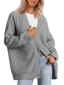 Damen-Strickjacke in Übergrößer | Gestreift – Hellgrau