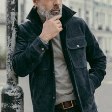 Herren modische Wildlederjacke mit praktischen Taschen Aliams – Dunkelblau