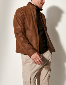 Herren elegante Lederjacke mit strukturiertem Design Aliams – Braun