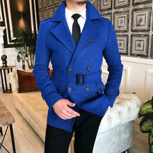 Herren eleganter Melton-Mantel mit stilvollem Gürtel Aliams – Königsblau