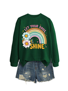 Damen Sweatshirt mit buntem Farbverlauf und floralem Grafikdesign – Dunkelgrün