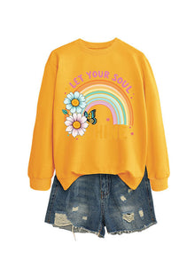 Damen Sweatshirt mit buntem Farbverlauf und floralem Grafikdesign – Gelb