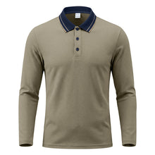 Herren nan langärmliges Piqué-Poloshirt mit Kontrastkragen und Dreiknopfleiste Drune – Braun