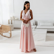 Paye | Damen einfarbig V-Ausschnitt Langes Kleid – Blassrosa