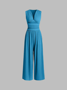 Chic ärmelloser Jumpsuit mit weitem Bein – Blau