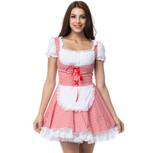Damen Kariert Schulterfrei Oktoberfest Dirndl Kleid – Rot