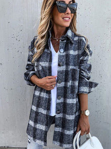 Karierter Oversized-Hemdjacke | Lässiger Schnitt | Perfekt für den Übergang – Weiß/Blau
