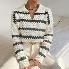 Strickpullover mit Kragen | Strukturmuster | Gestreifter Look – Grau