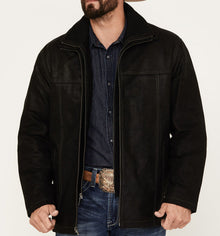 Herren elegante Lederjacke mit hohem Kragen Aliams – Schwarz
