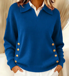 Telina – Langärmeliger Strickpullover Mit V-ausschnitt – Blau