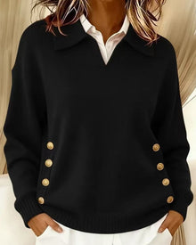 Telina – Langärmeliger Strickpullover Mit V-ausschnitt – Schwarz
