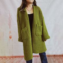 Strickcardigan mit Taschen | Grobstrick | Langer Schnitt – Grün