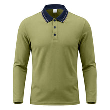 Herren nan langärmliges Piqué-Poloshirt mit Kontrastkragen und Dreiknopfleiste Drune – Munggrün