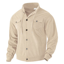 Herren nan strukturierte Cord-Workerjacke mit verdeckter Kapuze, Druckknopfverschluss und aufgesetzten Brusttaschen Drune – Apricot