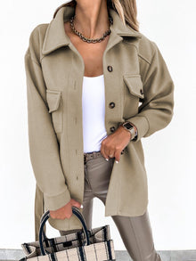 Damen nan oversized Hemdjacke aus Wollmischung mit aufgesetzten Pattentaschen Drune – Khaki